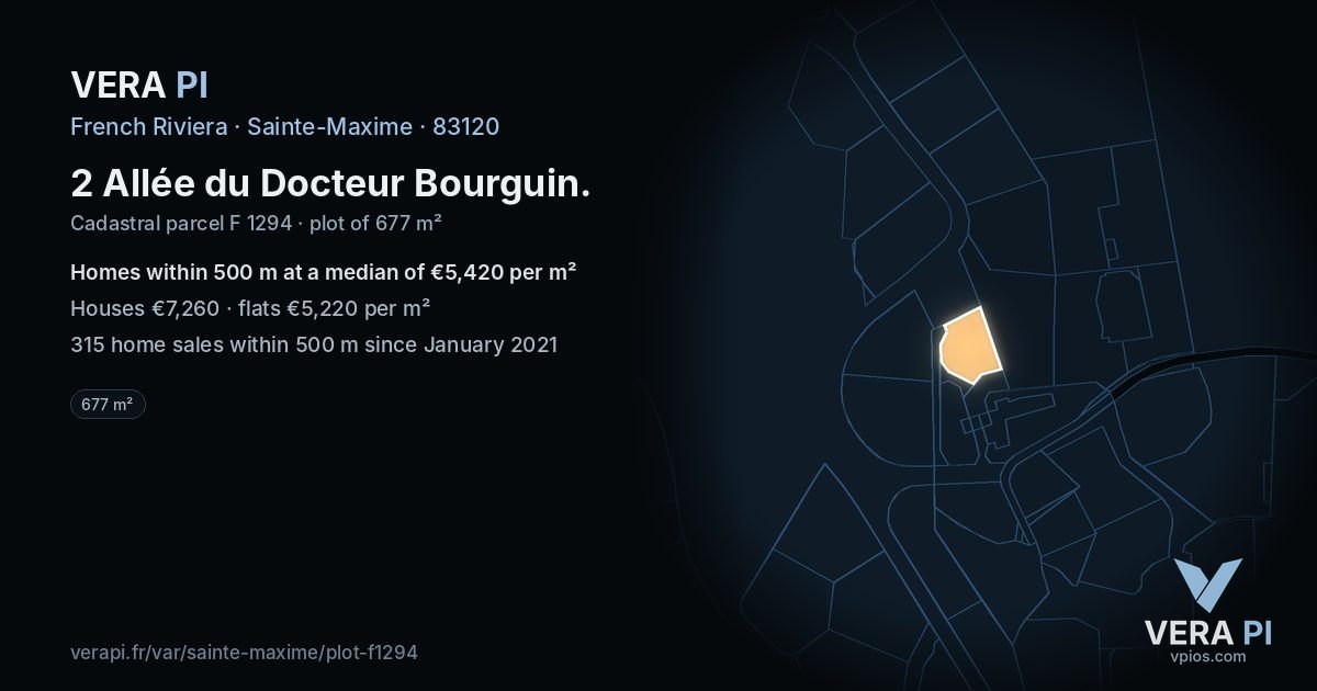2 Allée du Docteur Bourguin, Sainte-Maxime at night – the plot lit, the parcels around coloured by the prices near them