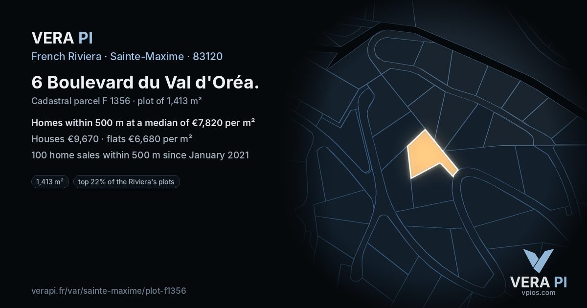 6 Boulevard du Val d'Oréa, Sainte-Maxime at night – the plot lit, the parcels around coloured by the prices near them