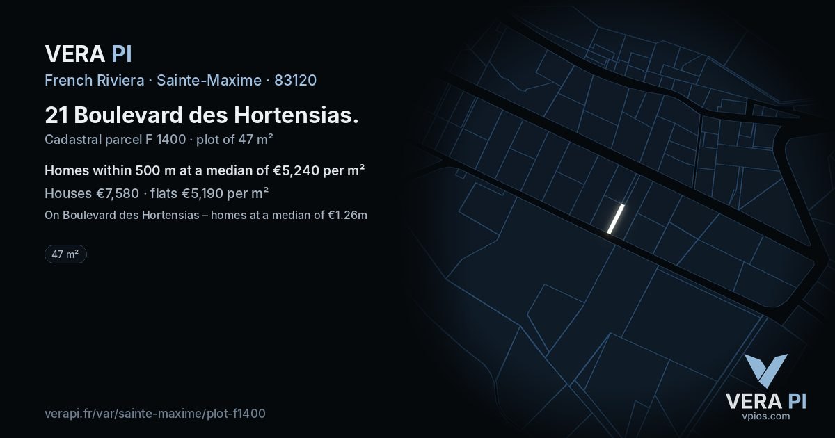 21 Boulevard des Hortensias, Sainte-Maxime at night – the plot lit, the parcels around coloured by the prices near them