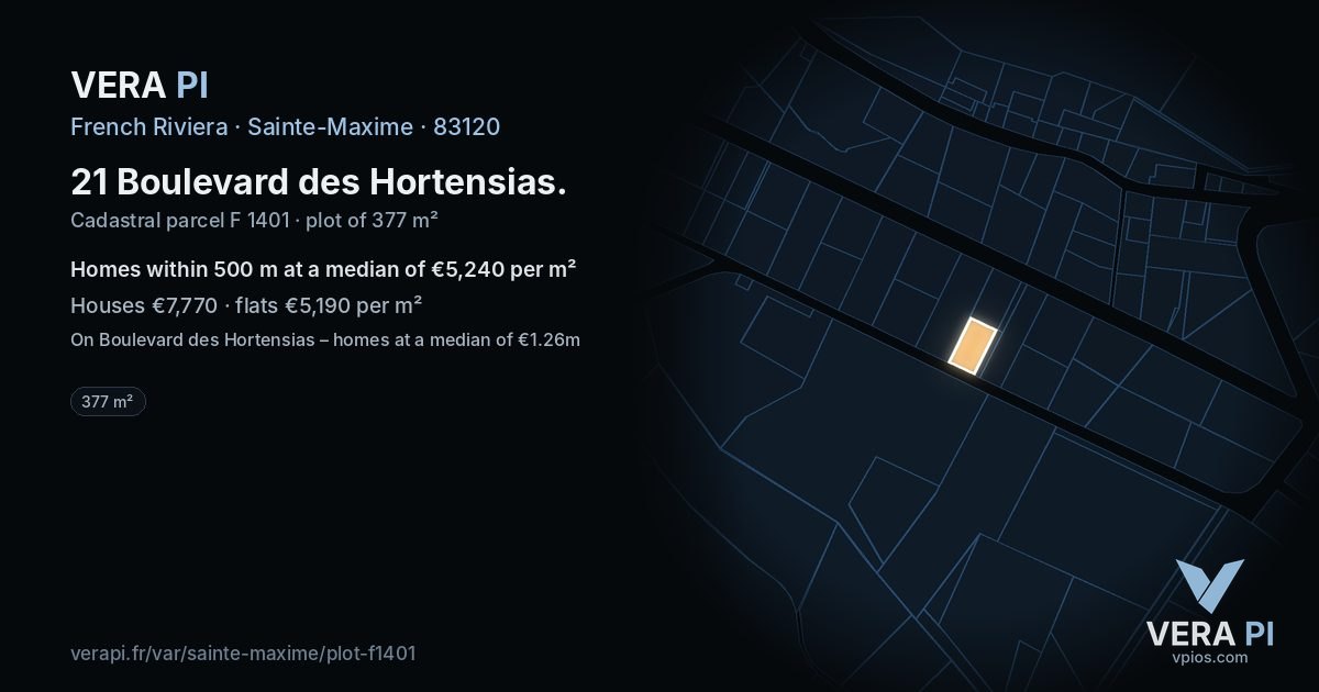 21 Boulevard des Hortensias, Sainte-Maxime at night – the plot lit, the parcels around coloured by the prices near them