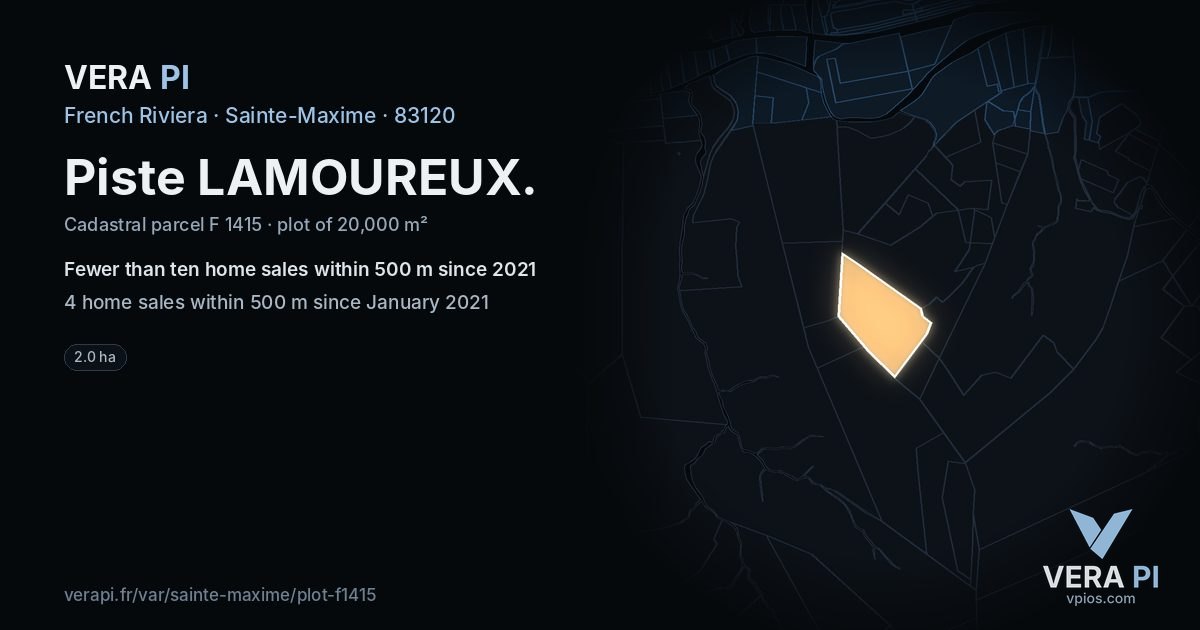 Piste LAMOUREUX, Sainte-Maxime at night – the plot lit, the parcels around coloured by the prices near them