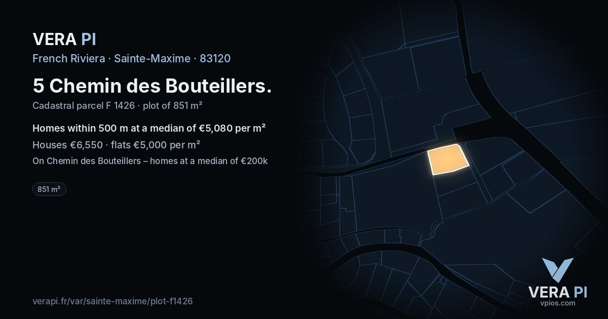 5 Chemin des Bouteillers, Sainte-Maxime at night – the plot lit, the parcels around coloured by the prices near them