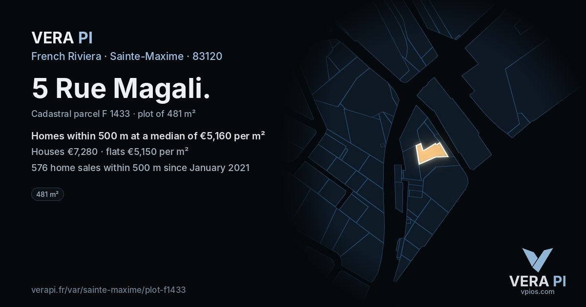 5 Rue Magali, Sainte-Maxime at night – the plot lit, the parcels around coloured by the prices near them