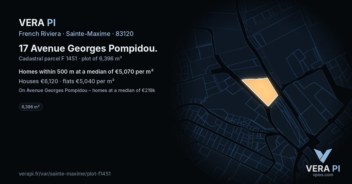 17 Avenue Georges Pompidou, Sainte-Maxime at night – the plot lit, the parcels around coloured by the prices near them