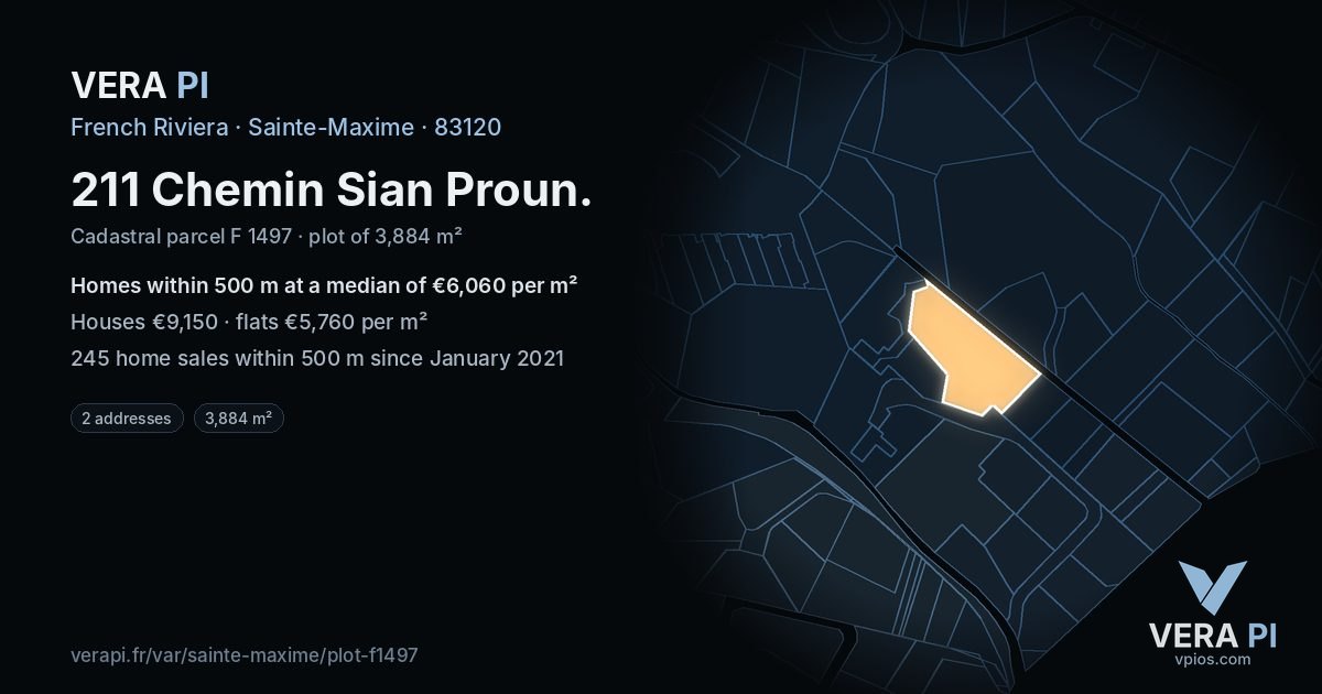 211 Chemin Sian Proun, Sainte-Maxime at night – the plot lit, the parcels around coloured by the prices near them
