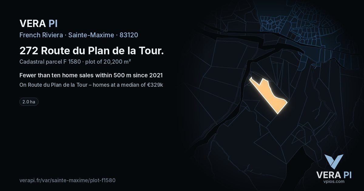 272 Route du Plan de la Tour, Sainte-Maxime at night – the plot lit, the parcels around coloured by the prices near them