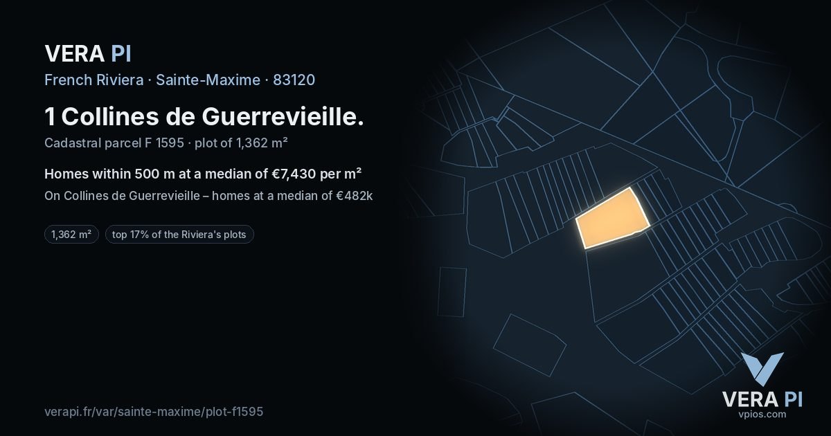 1 Collines de Guerrevieille, Sainte-Maxime at night – the plot lit, the parcels around coloured by the prices near them