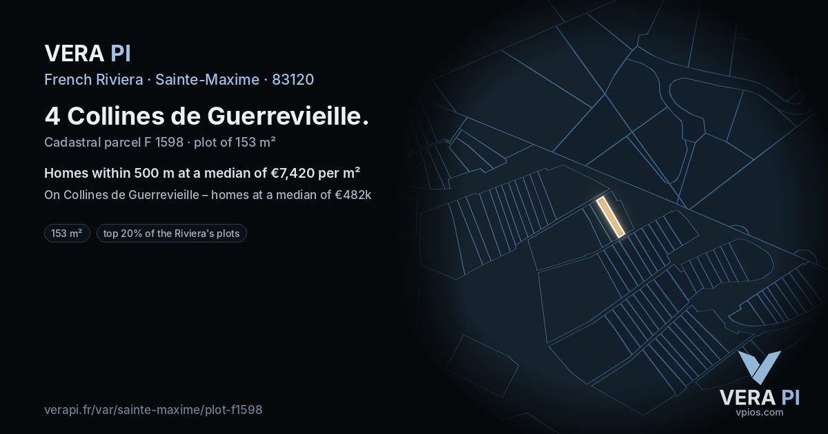 4 Collines de Guerrevieille, Sainte-Maxime at night – the plot lit, the parcels around coloured by the prices near them