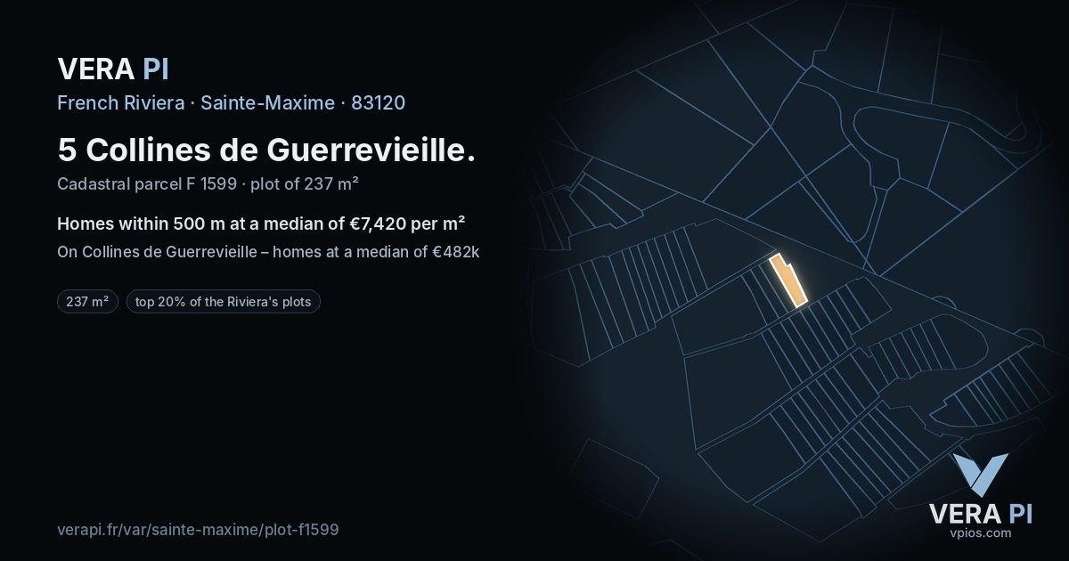 5 Collines de Guerrevieille, Sainte-Maxime at night – the plot lit, the parcels around coloured by the prices near them