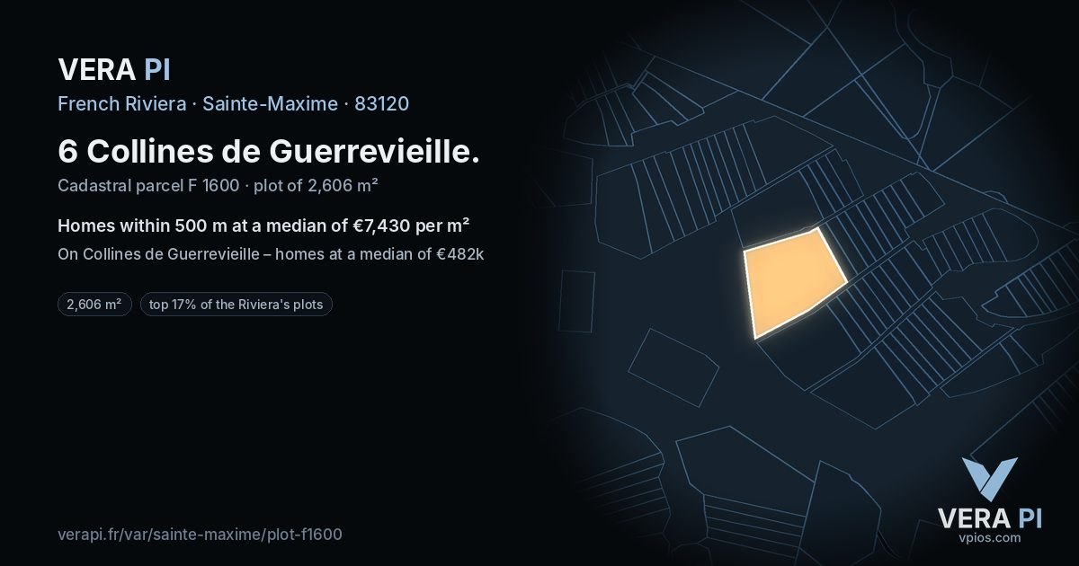 6 Collines de Guerrevieille, Sainte-Maxime at night – the plot lit, the parcels around coloured by the prices near them