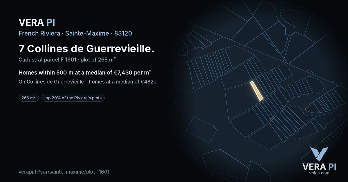 7 Collines de Guerrevieille, Sainte-Maxime at night – the plot lit, the parcels around coloured by the prices near them