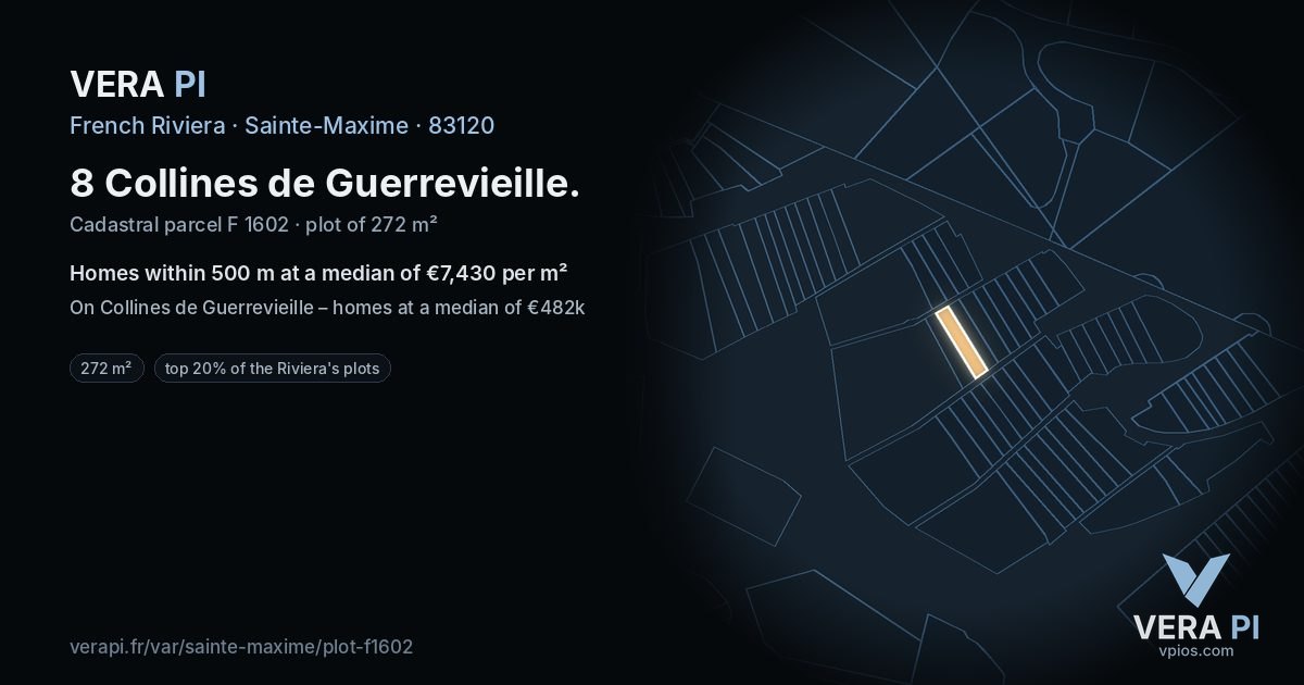 8 Collines de Guerrevieille, Sainte-Maxime at night – the plot lit, the parcels around coloured by the prices near them