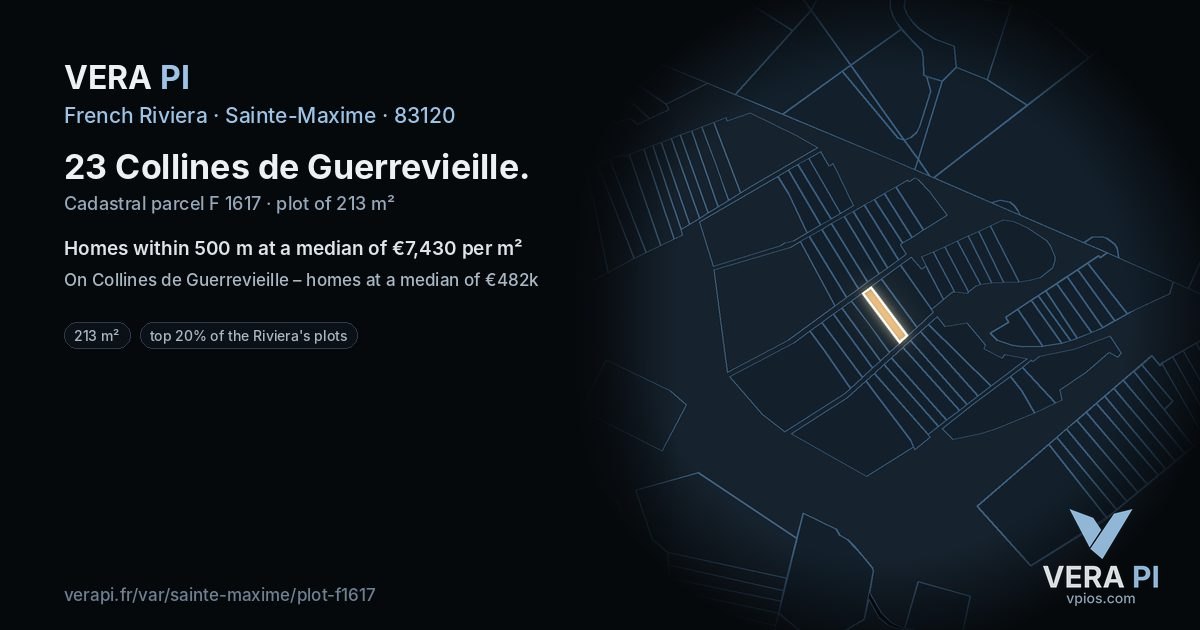 23 Collines de Guerrevieille, Sainte-Maxime at night – the plot lit, the parcels around coloured by the prices near them