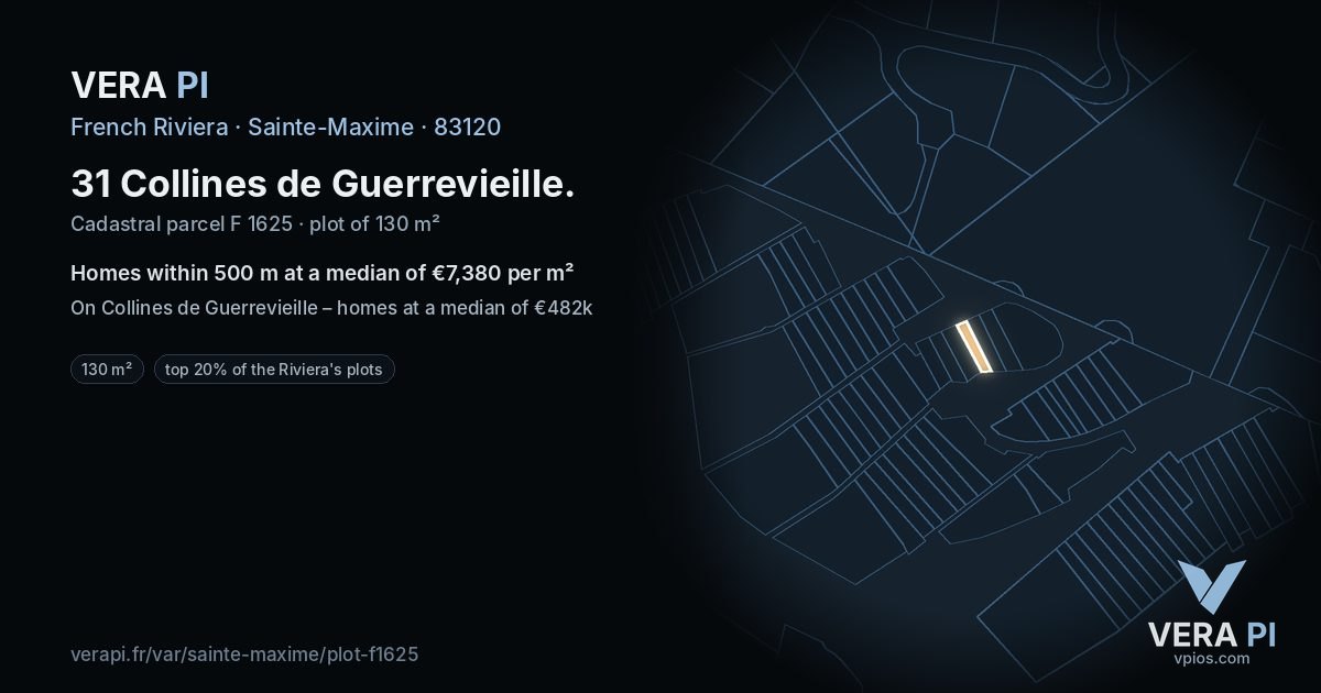31 Collines de Guerrevieille, Sainte-Maxime at night – the plot lit, the parcels around coloured by the prices near them