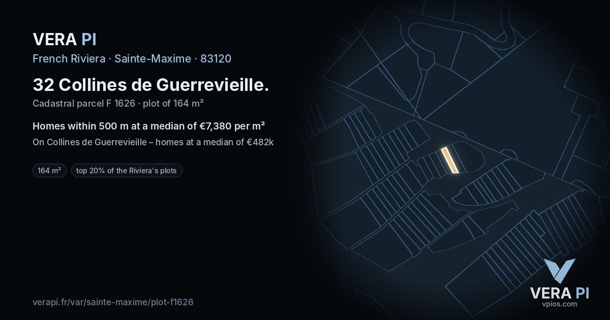 32 Collines de Guerrevieille, Sainte-Maxime at night – the plot lit, the parcels around coloured by the prices near them