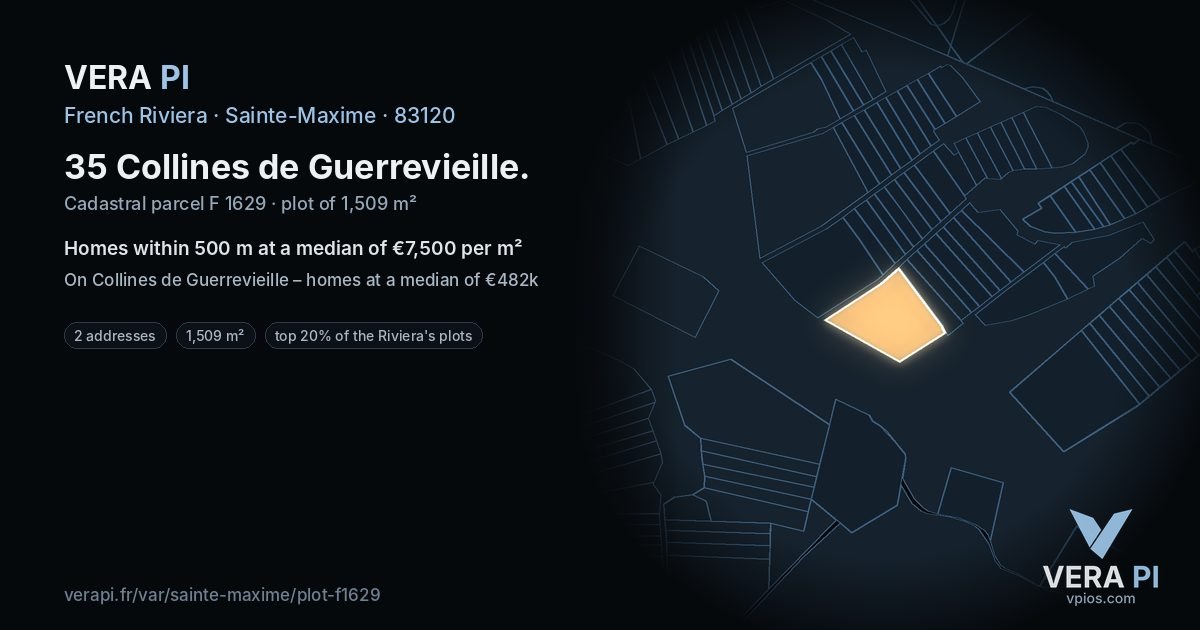 35 Collines de Guerrevieille, Sainte-Maxime at night – the plot lit, the parcels around coloured by the prices near them