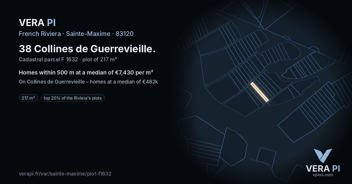 38 Collines de Guerrevieille, Sainte-Maxime at night – the plot lit, the parcels around coloured by the prices near them