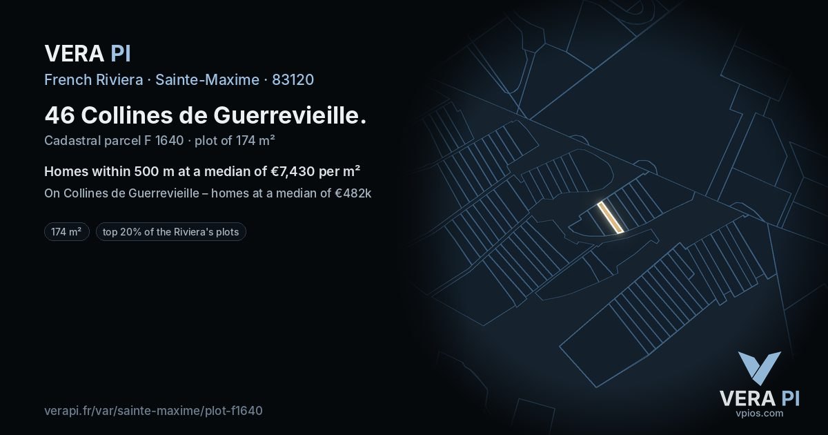 46 Collines de Guerrevieille, Sainte-Maxime at night – the plot lit, the parcels around coloured by the prices near them