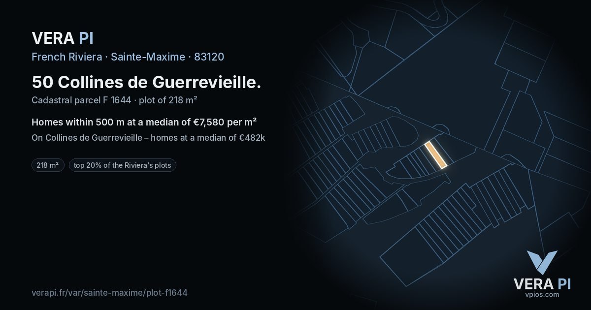 50 Collines de Guerrevieille, Sainte-Maxime at night – the plot lit, the parcels around coloured by the prices near them