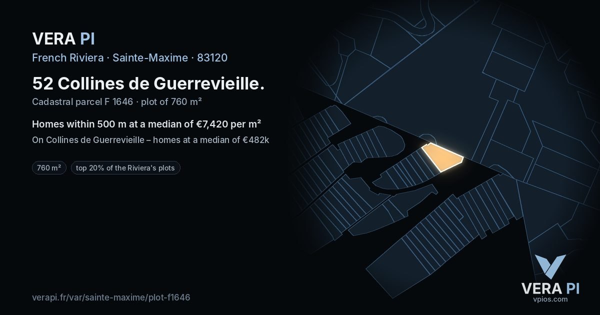 52 Collines de Guerrevieille, Sainte-Maxime at night – the plot lit, the parcels around coloured by the prices near them