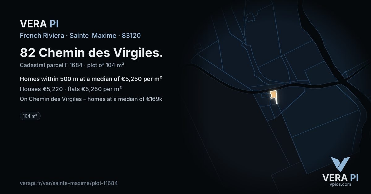 82 Chemin des Virgiles, Sainte-Maxime at night – the plot lit, the parcels around coloured by the prices near them