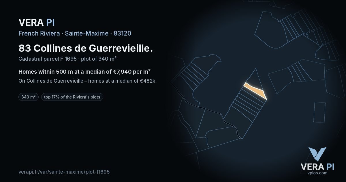83 Collines de Guerrevieille, Sainte-Maxime at night – the plot lit, the parcels around coloured by the prices near them