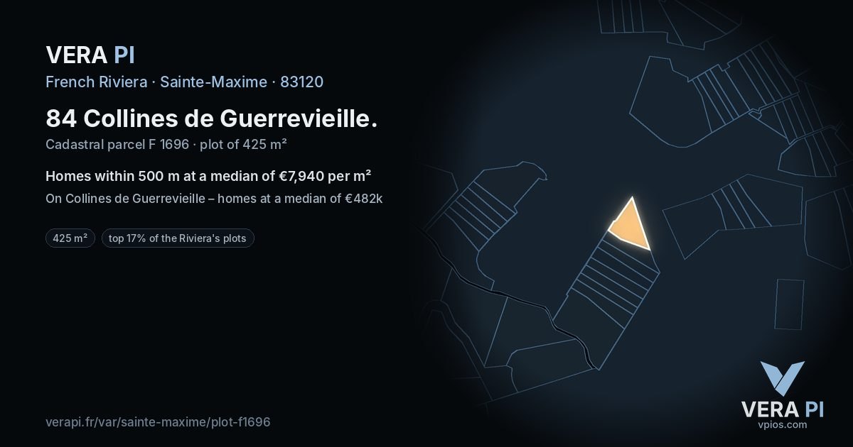 84 Collines de Guerrevieille, Sainte-Maxime at night – the plot lit, the parcels around coloured by the prices near them
