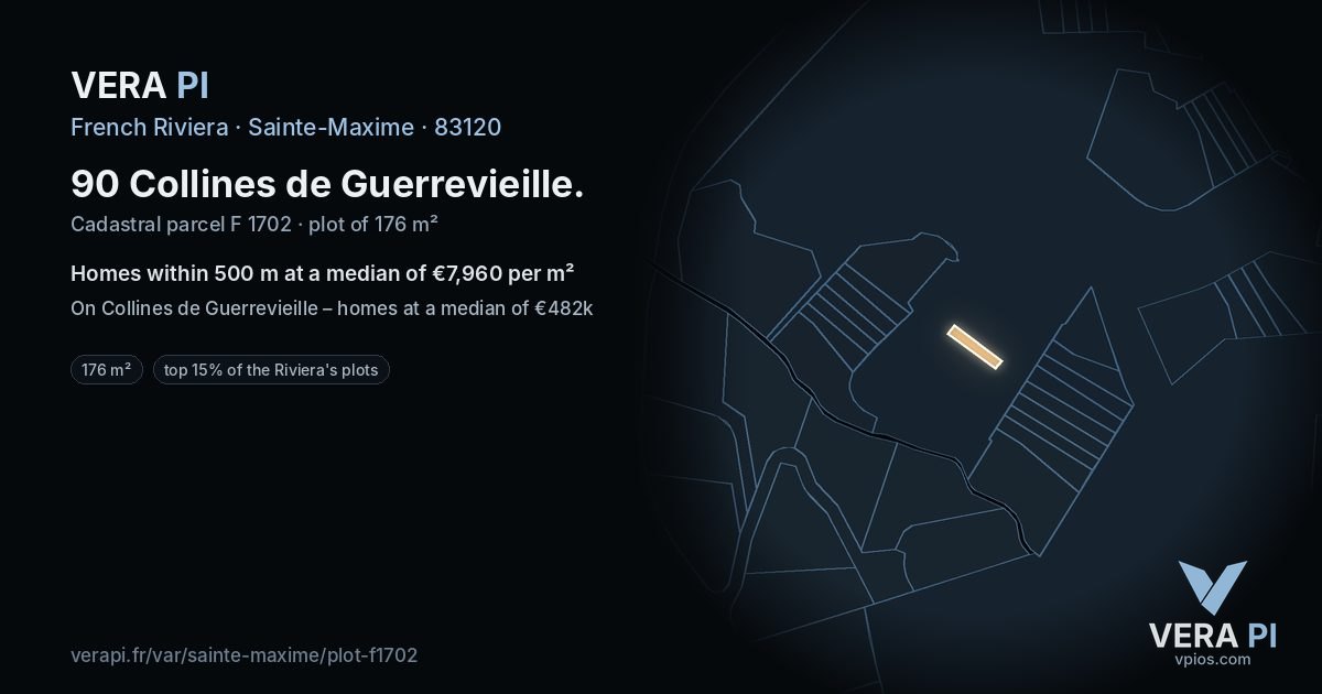 90 Collines de Guerrevieille, Sainte-Maxime at night – the plot lit, the parcels around coloured by the prices near them