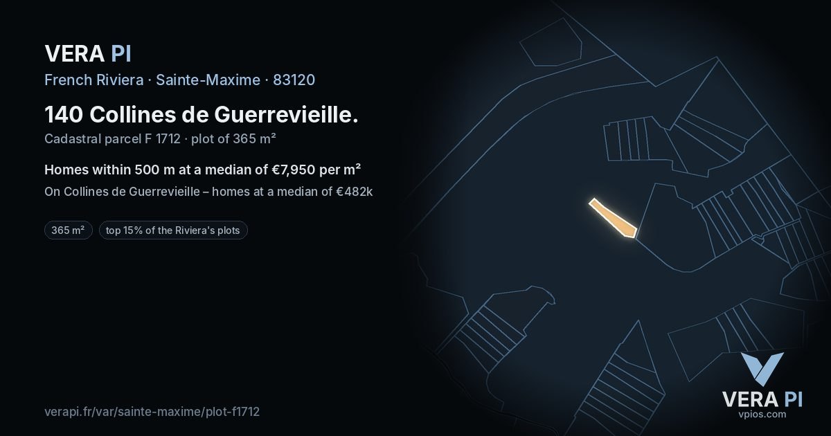 140 Collines de Guerrevieille, Sainte-Maxime at night – the plot lit, the parcels around coloured by the prices near them