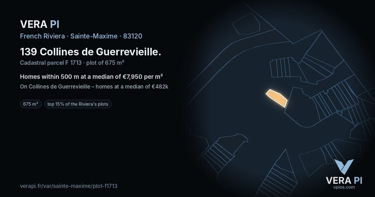 139 Collines de Guerrevieille, Sainte-Maxime at night – the plot lit, the parcels around coloured by the prices near them