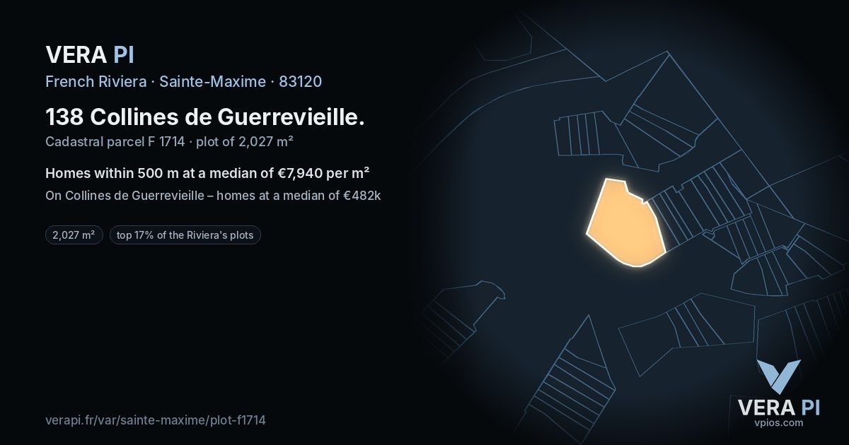 138 Collines de Guerrevieille, Sainte-Maxime at night – the plot lit, the parcels around coloured by the prices near them