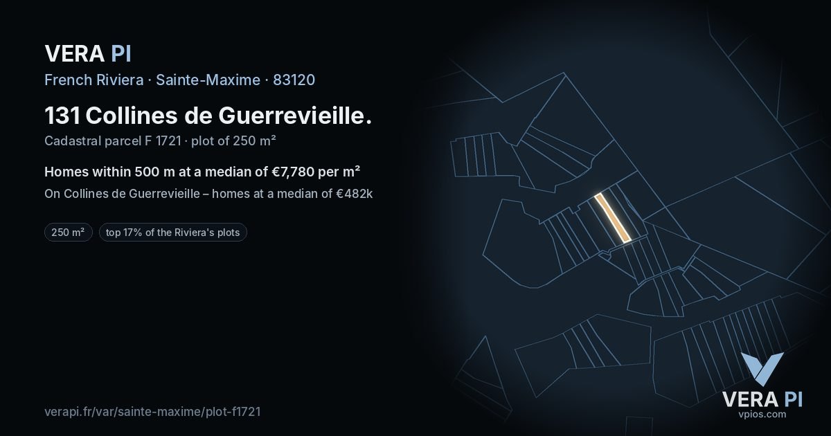 131 Collines de Guerrevieille, Sainte-Maxime at night – the plot lit, the parcels around coloured by the prices near them