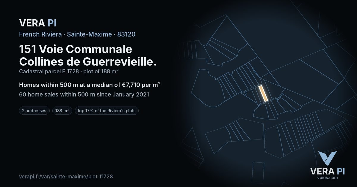 151 Voie Communale Collines de Guerrevieille, Sainte-Maxime at night – the plot lit, the parcels around coloured by the prices near them
