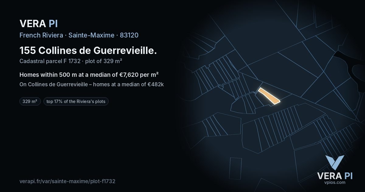 155 Collines de Guerrevieille, Sainte-Maxime at night – the plot lit, the parcels around coloured by the prices near them