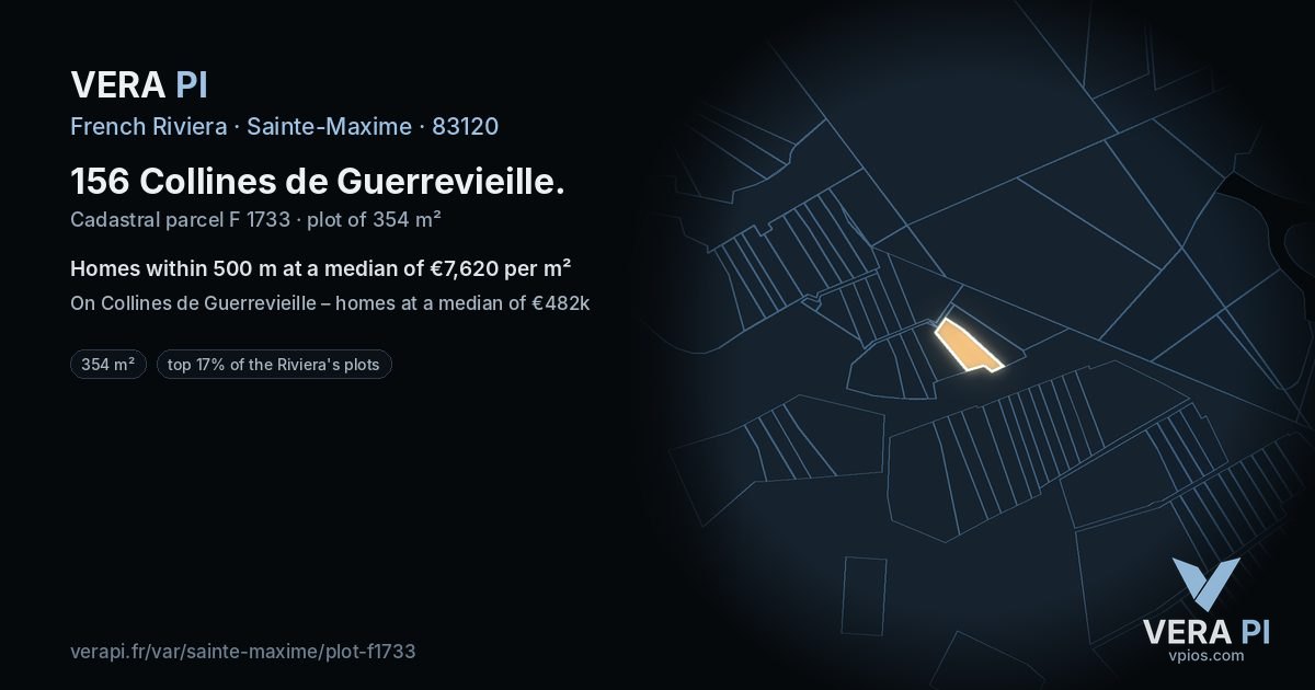 156 Collines de Guerrevieille, Sainte-Maxime at night – the plot lit, the parcels around coloured by the prices near them