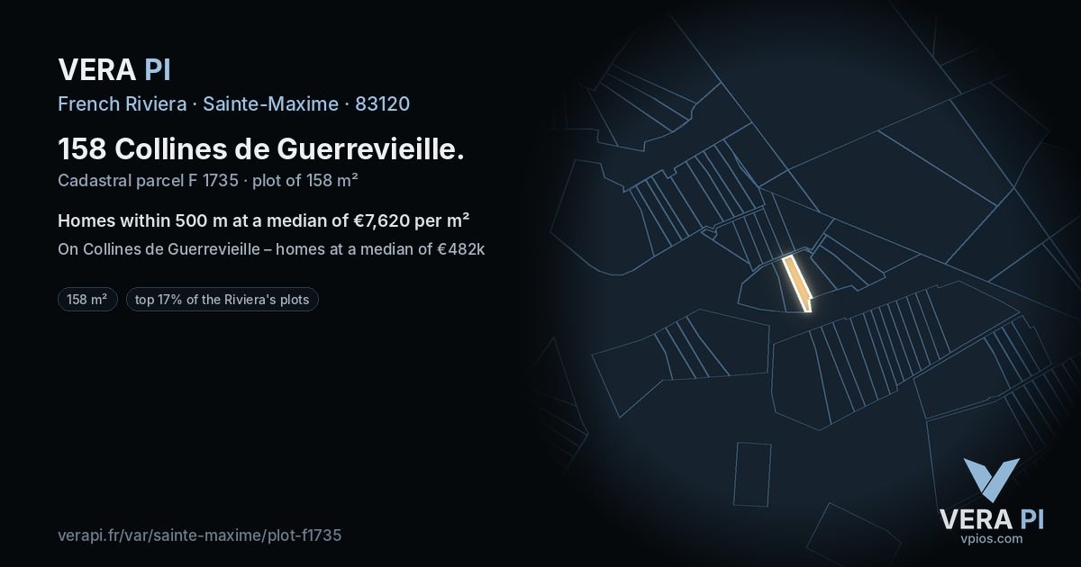 158 Collines de Guerrevieille, Sainte-Maxime at night – the plot lit, the parcels around coloured by the prices near them