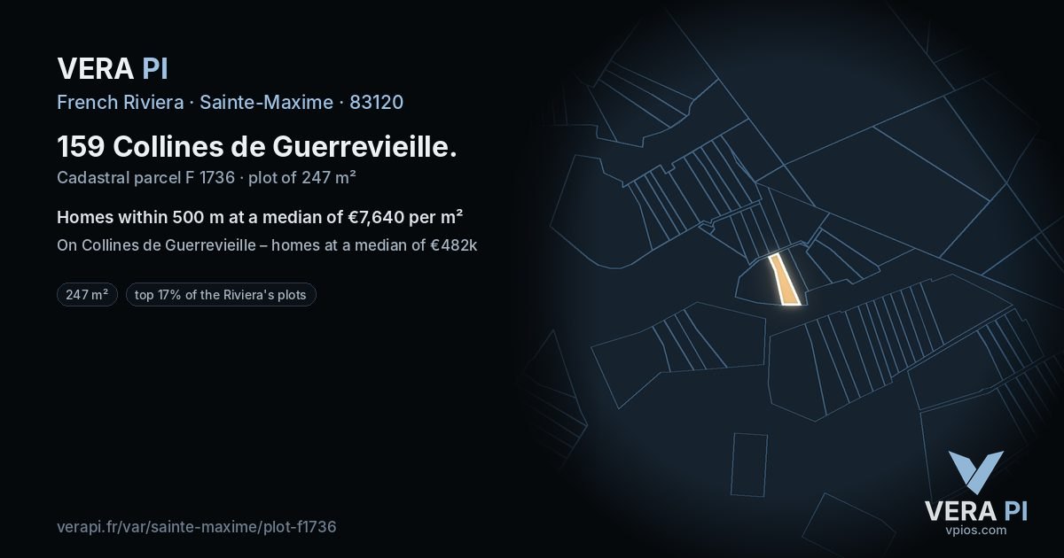 159 Collines de Guerrevieille, Sainte-Maxime at night – the plot lit, the parcels around coloured by the prices near them