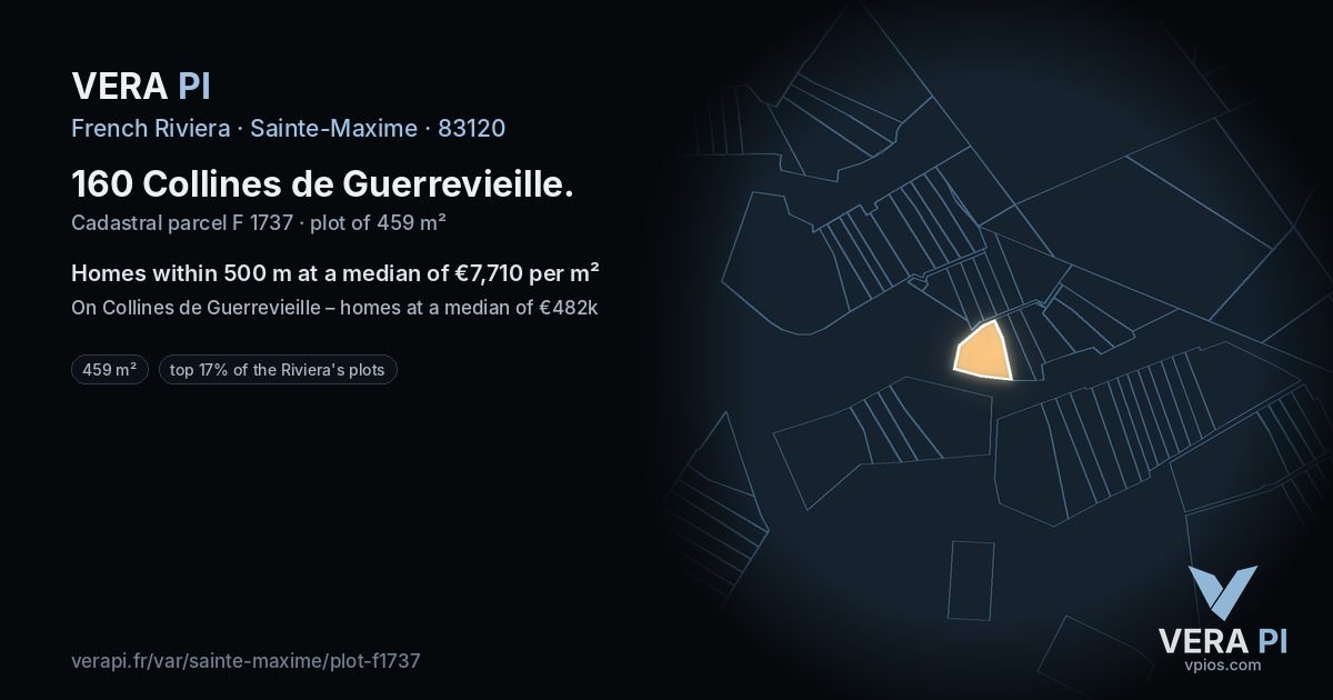 160 Collines de Guerrevieille, Sainte-Maxime at night – the plot lit, the parcels around coloured by the prices near them