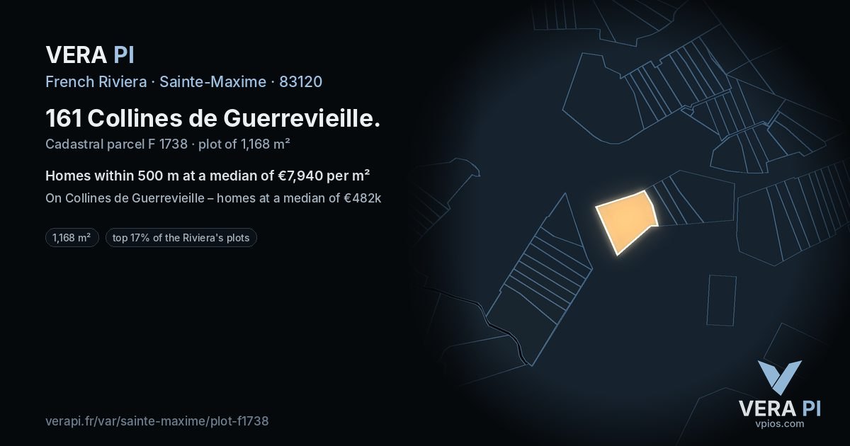161 Collines de Guerrevieille, Sainte-Maxime at night – the plot lit, the parcels around coloured by the prices near them