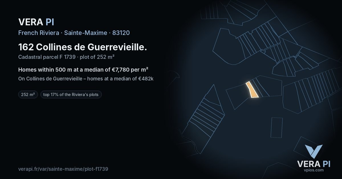 162 Collines de Guerrevieille, Sainte-Maxime at night – the plot lit, the parcels around coloured by the prices near them
