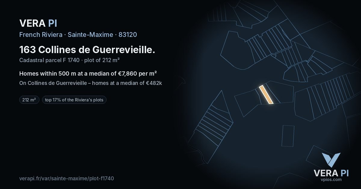 163 Collines de Guerrevieille, Sainte-Maxime at night – the plot lit, the parcels around coloured by the prices near them