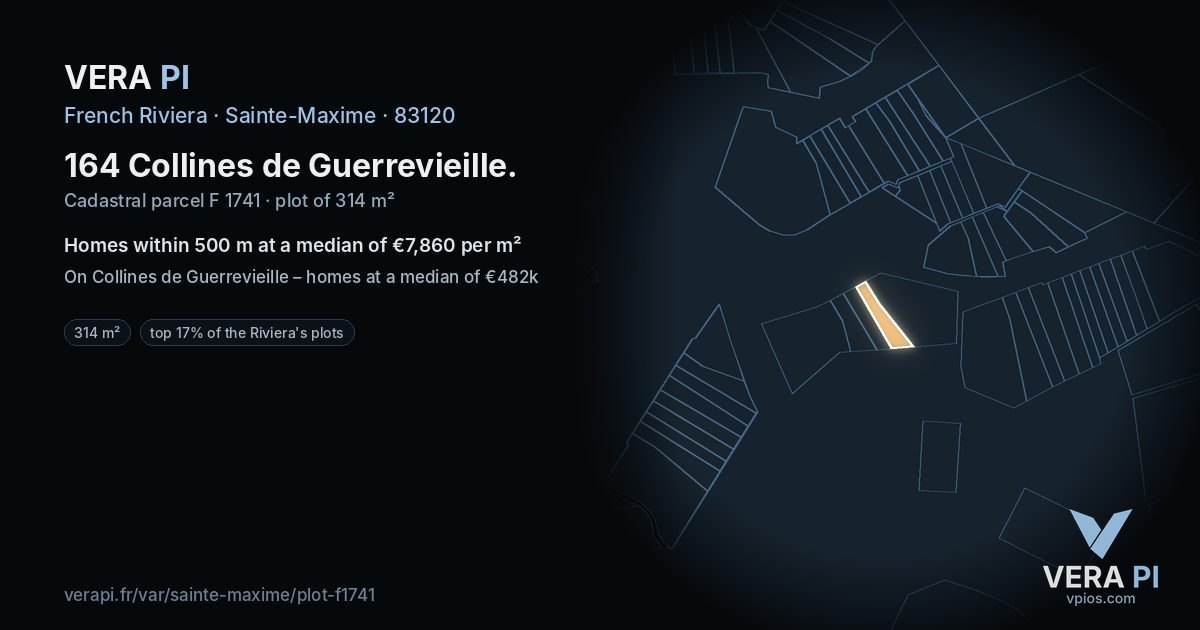 164 Collines de Guerrevieille, Sainte-Maxime at night – the plot lit, the parcels around coloured by the prices near them