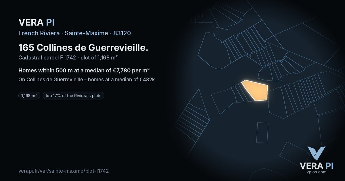 165 Collines de Guerrevieille, Sainte-Maxime at night – the plot lit, the parcels around coloured by the prices near them