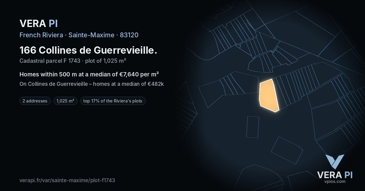 166 Collines de Guerrevieille, Sainte-Maxime at night – the plot lit, the parcels around coloured by the prices near them
