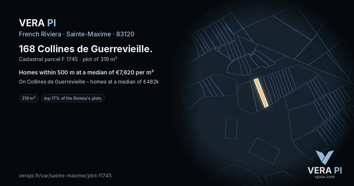 168 Collines de Guerrevieille, Sainte-Maxime at night – the plot lit, the parcels around coloured by the prices near them