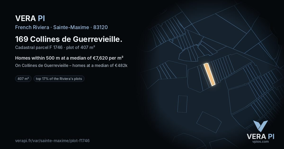 169 Collines de Guerrevieille, Sainte-Maxime at night – the plot lit, the parcels around coloured by the prices near them