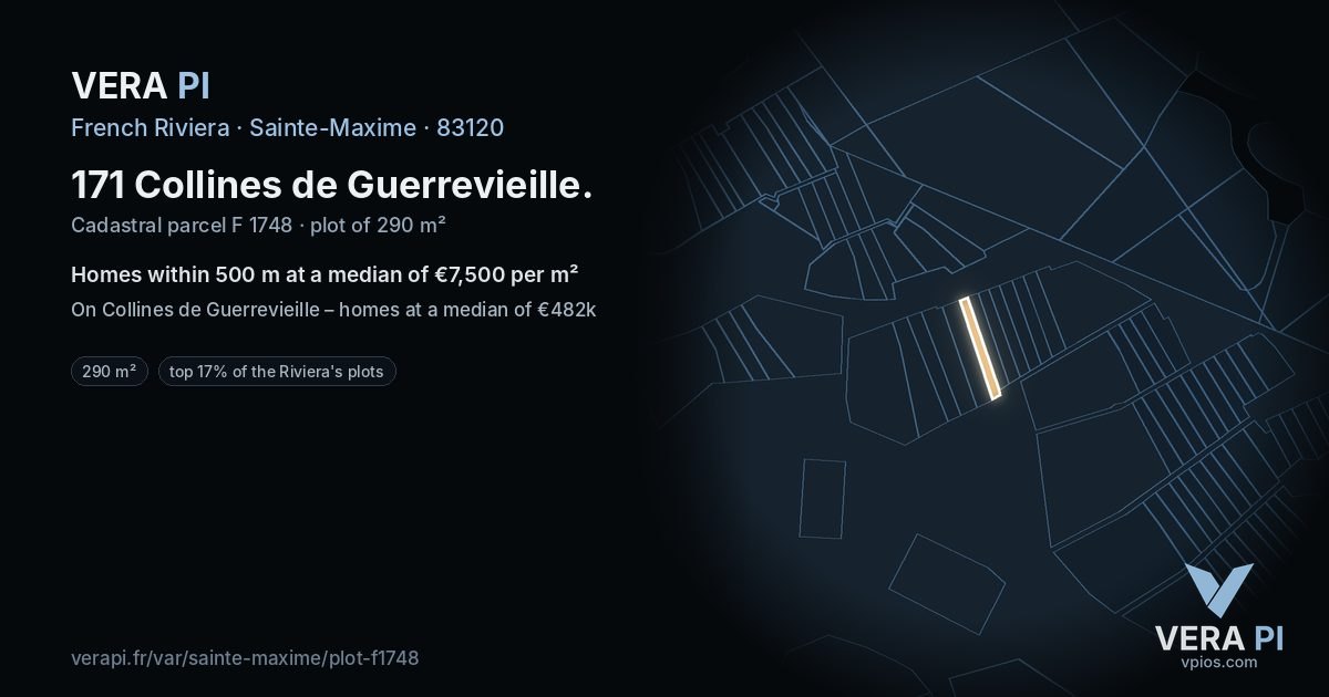 171 Collines de Guerrevieille, Sainte-Maxime at night – the plot lit, the parcels around coloured by the prices near them