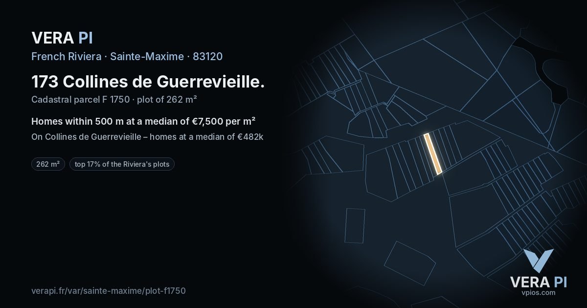 173 Collines de Guerrevieille, Sainte-Maxime at night – the plot lit, the parcels around coloured by the prices near them