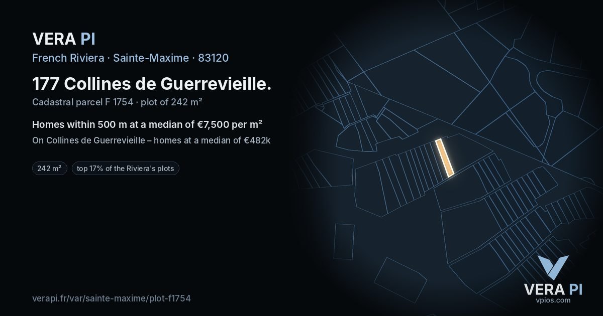 177 Collines de Guerrevieille, Sainte-Maxime at night – the plot lit, the parcels around coloured by the prices near them