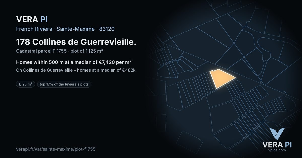 178 Collines de Guerrevieille, Sainte-Maxime at night – the plot lit, the parcels around coloured by the prices near them